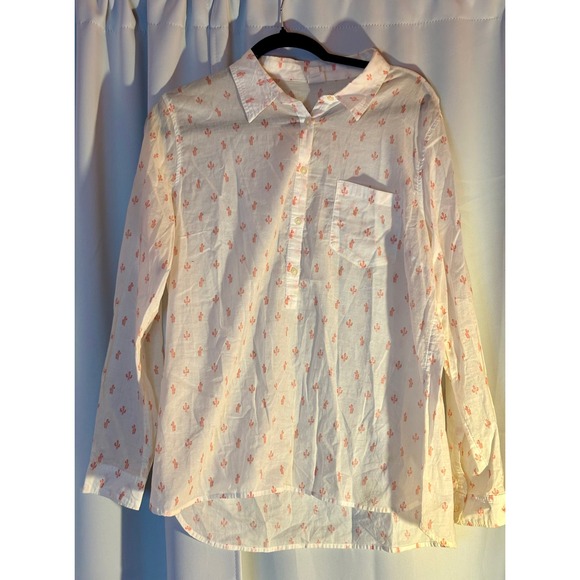 GAP Tops - Gap Womens White Cactus Print Sheer Long Sleeve Popover Button Down Shirt Size L